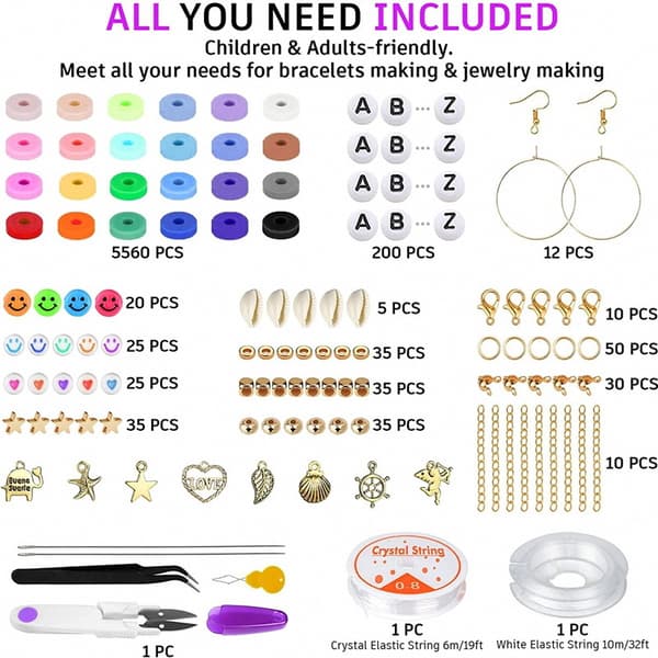 24 farver flade perler sæt til armbånd, 6000 stykker håndlavet polymer