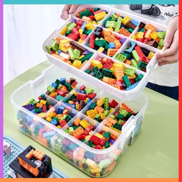 4-tier building block container, organizer with compartments, 4-level storage box_MGF