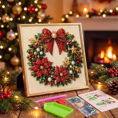 SundownAura DIY juleperlekunstsett med ramme for veggdekorasjon Wreath Wreath