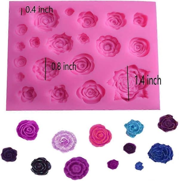 Silikon Rose Blomst Fondantform 21 Hull Roseformet Kakeform Muffins Toppdekorasjonsform for Sjokolade Håndlaget Godteriproduksjon