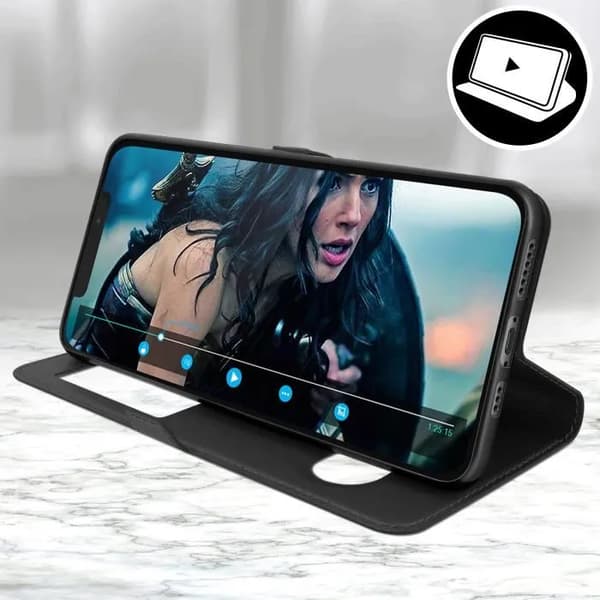 Hölster - Apple - iPhone 12 / 12 Pro - Fuld dækning - Dobbelt vindue - Videostøtte Sort Sort Svart