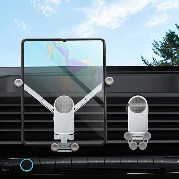 Gravity Biltelefonholder Kompatibel med Samsung Galaxy Z Fold 4/Z Fold 3, Bil Luftventil Clip Mount Smartphone Stativ Sølv