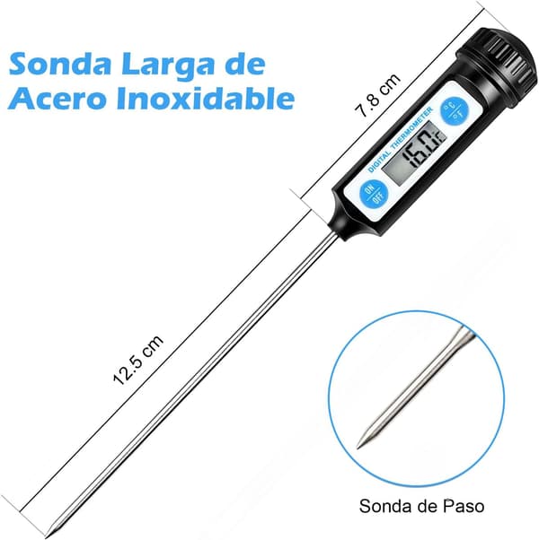 Matlagingstermometer, Kjøkkentermometer Digitalt Termometer med Lang Sonde og LCD-skjerm - blå