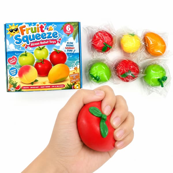 6-pack fruktiga Squishy Stressleksaker, blandade äpple citron apelsin mango långsamt stigande sensoriskt fidget-set