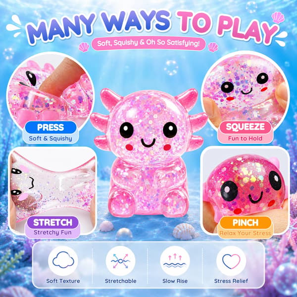 Axolotl Squishy Toy, Soft TPR Slow Rising Squeeze Toy (Pink) Pink