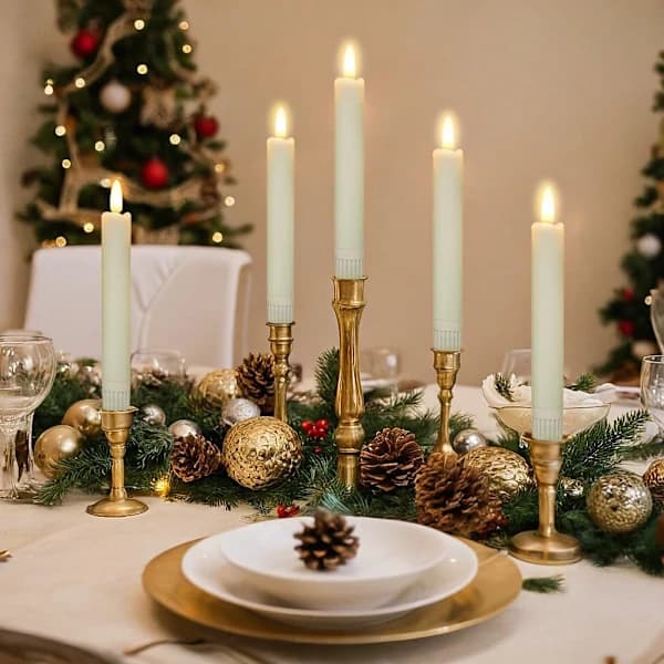 6-pack LED Taper Candles with Remote Control and Timer, Flickering Warm White Light in Real Wax for Home and Wedding, Ivory 24.5 cm D D