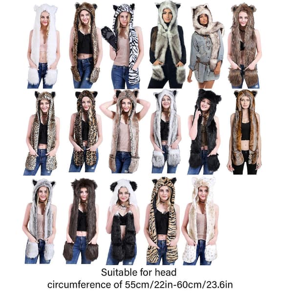 Allt-i-ett Plyschmössa för Vinter Varm Pullover Halsduk Handskar Mössa Rollek Kostym Mössa Unisex Trappermössa för Kallt Väder litet leopardmönster small leopard print