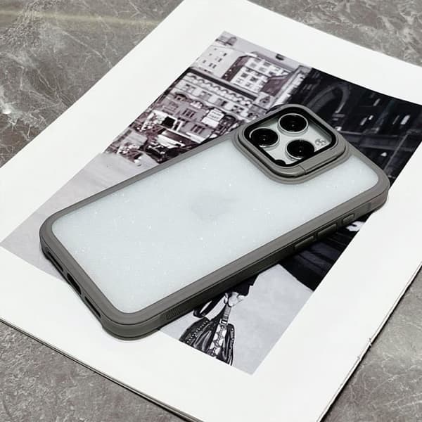 Skal för iPhone 16 Plus, transparent glitter stötsäkert skydd med kameraskydd - grå