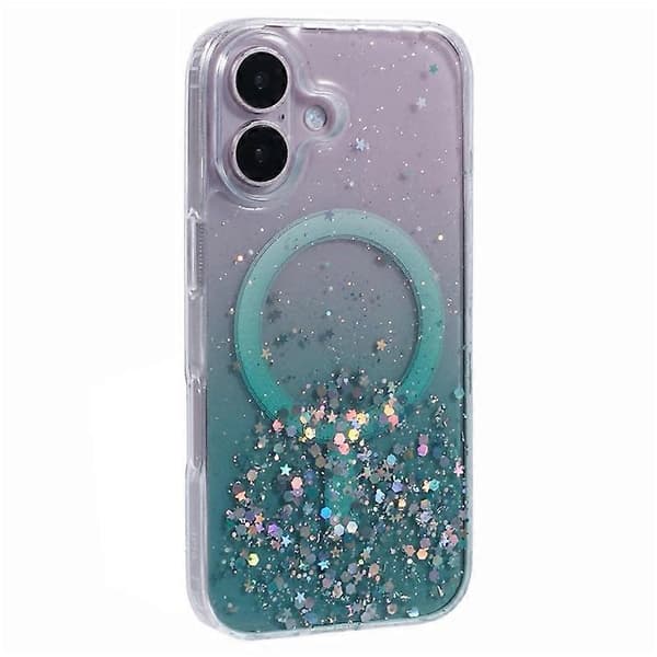 Kompatibelt cover til iPhone 16 Plus Kompatibelt med MagSafe Glitrende Epoxy TPU+Akryl Telefoncover (Grøn)