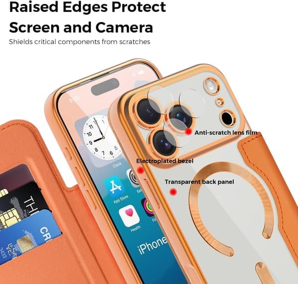 Plånboksfodral för iPhone 17 Pro Max 6.9\", Premium Flip PU-läderfodral med 3 kortplatser och RFID-blockering, magnetisk klar baksida stötsäker