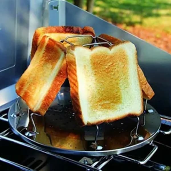 Sammenklappelig brødrister i rustfrit stål til 4 skiver, risterist til udendørs, picnic, rejser, autocamper