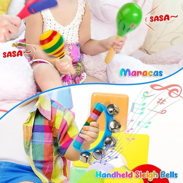 Trämusikinstrumentset med xylofon, leksak för småbarn 3-5 år