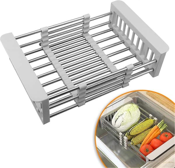 Extendable Dish Drying Rack, Extendable (26 CM-46.5 CM), Stainless Steel Dish Rack, Over Sink Dish Drying Rack, for Kitchen Counter -Yx