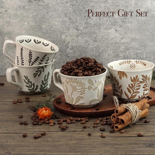 SBSG Ceramic Coffee Mug, 355 ml Unique Tea Cup with Large Handle, Stoneware Mug for Tea Mocha Latte Cappuccino Espresso (1-pack, Leaves)