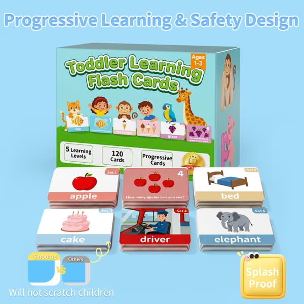 Baby Flash Cards til småbørn 1-3 år, 120 Første Ord Flash Cards