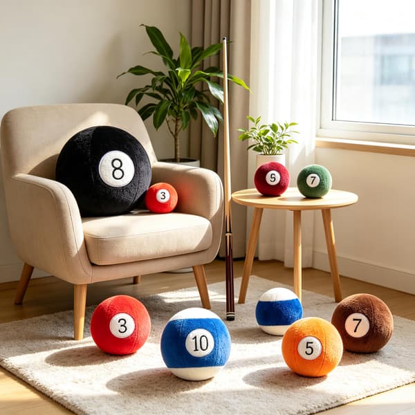 Simuleret billardkugle-pude, blød kaninpels-plys rund pude (sort 10) sort 8 black 8
