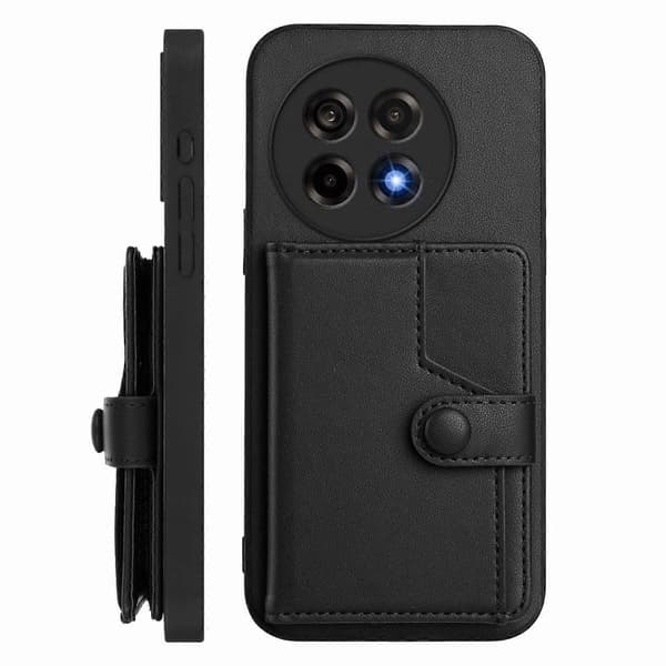 Etui til OnePlus 13R 5G med kortholder, støtte, TPU + PU læder telefoncover (sort)