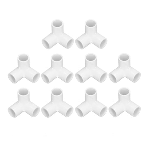 10 stk. 3-vejs rørfittings PVC plast retvinklet T-hjørneforbindelse 20 mm indvendig diameter hvid