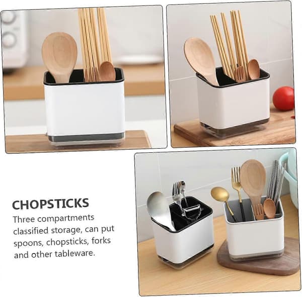 Kitchen Utensil Organizer with Removable Drain Tray, Multifunctional Chopstick Holder for Countertop
