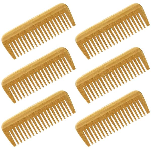 Natural Bamboo Wooden Comb, Eco-Friendly Wide Tooth Comb (6 Pcs)