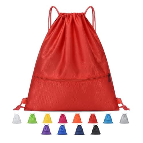 Drawstring Backpack, Sports Gym Bag - Large (Red) Red