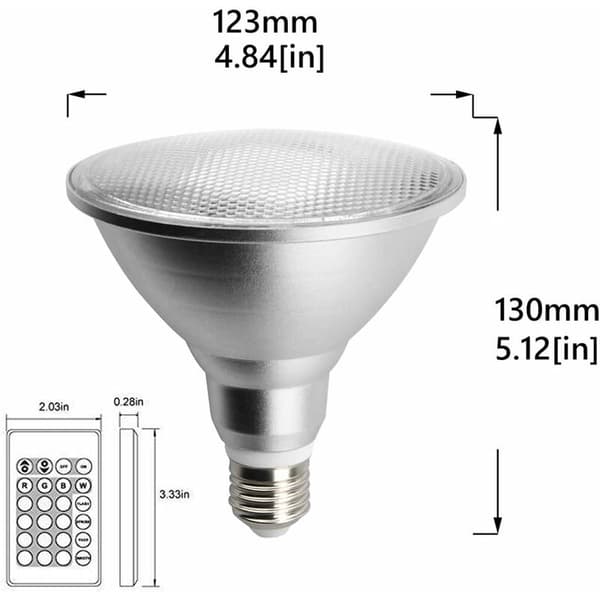 20W Waterproof RGB LED Bulb E27 Par38 with 24-key IR Remote Control (RGB & Cool White) [Energy Class A+]