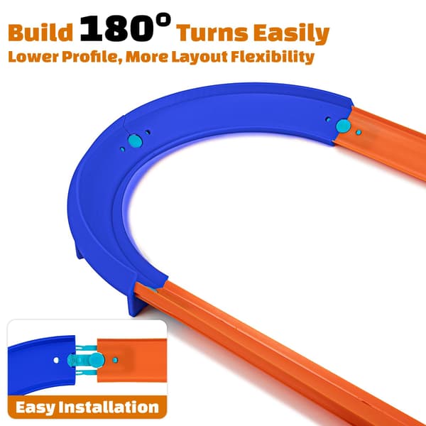 90 Degree Banked Curve Combo Pack (4 pcs) for Hot Wheels Track Extensions, Combines to 180 Degrees (Blue) Blue Blue