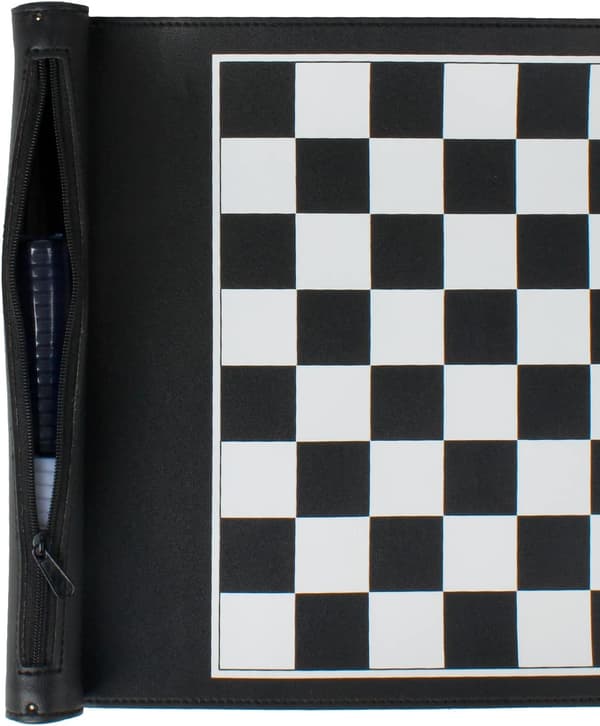 (Black) PU Rolling Chess Set Portable Chess Set