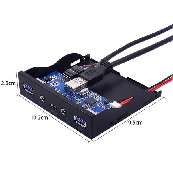 5 Portar USB 3.1 Typ-C Hub Splitter USB3.0 USB-C Frontpanel HD-ljud Med Strömkabel För PC 3.5in