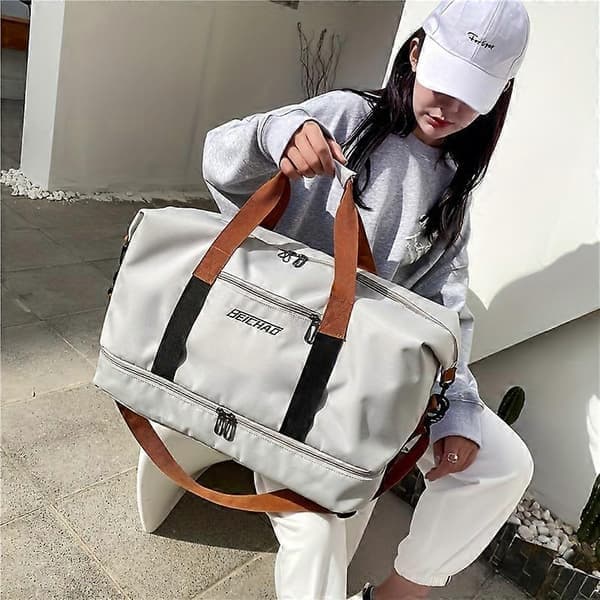 Spacious Travel and Gym Bag with Shoe Compartment, Dry/Wet Separation, Adjustable Strap Perfect for Commuting and Light Packing, Light Grey Light Grey