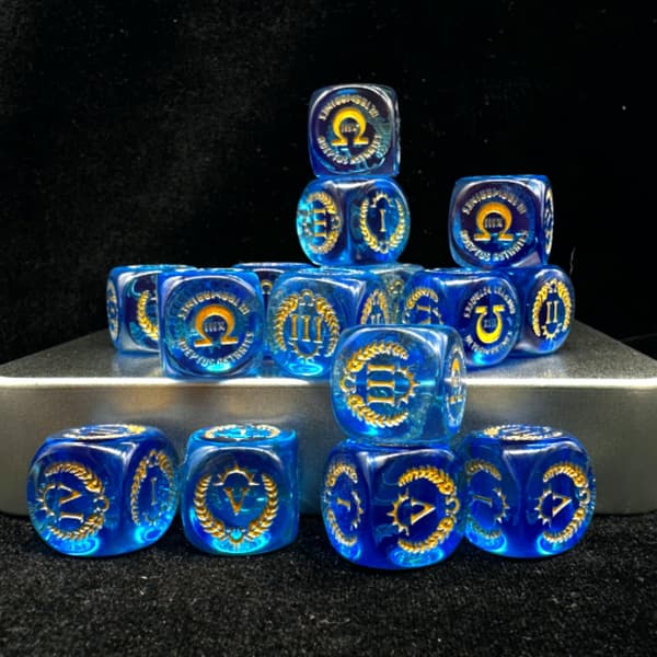Limitless Warrior Blue Dice Set 20 Pieces, 16mm Resin with Storage Case Ultra Warrior Ultra Warrior
