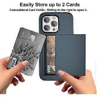 iPhone 14 Pro Case with Card Holder Protective Dual Layer Armor Rubber Navy Blue