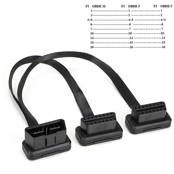 OBD2 Cable Connector Car OBD2 16-Pin 2-in-1 Converted Diagnostic Extension Cable Connector Adapter