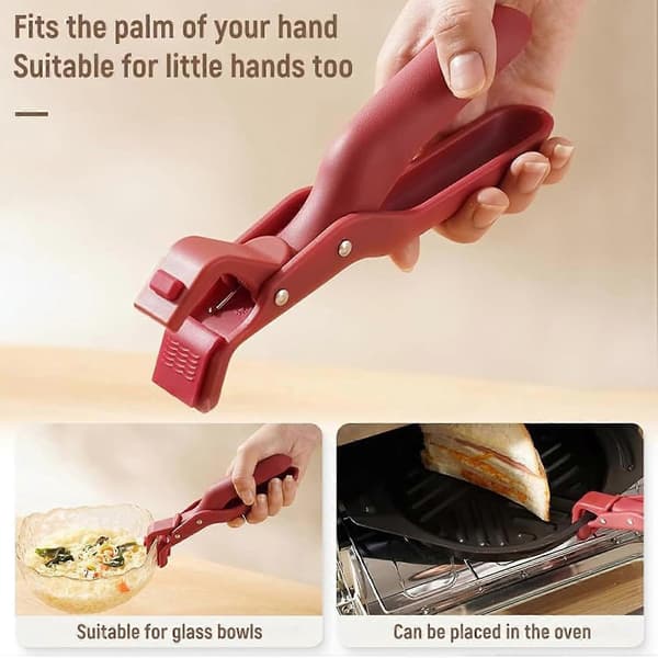 Heat-resistant pot holder with adjustable multi-angle non-slip silicone grip, green and red