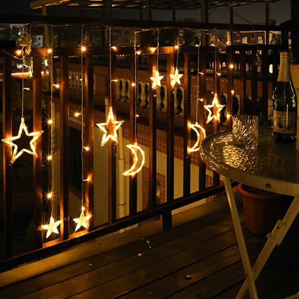 Stjerneformede gardinlys, 3,5 m måneformede gardinlys Ramadan, LED-stjernelys, stjernegardinlys, dekorativt lys for vindu, jul-FX-