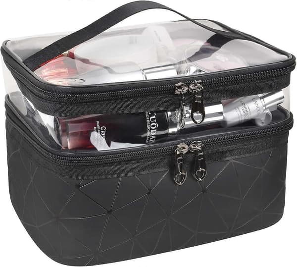 Makeup-tasker Dobbeltlag Rejse Kosmetiktasker Makeup Organizer Toilettasker (Sort)