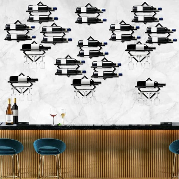 Wall Mounted Metal Wine Rack, Foldable and Hanging Wine Cabinet for 2 Bottles, Wall Mounted Wine Cabinet for Kitchen, Bar and Cellar (2 Models)