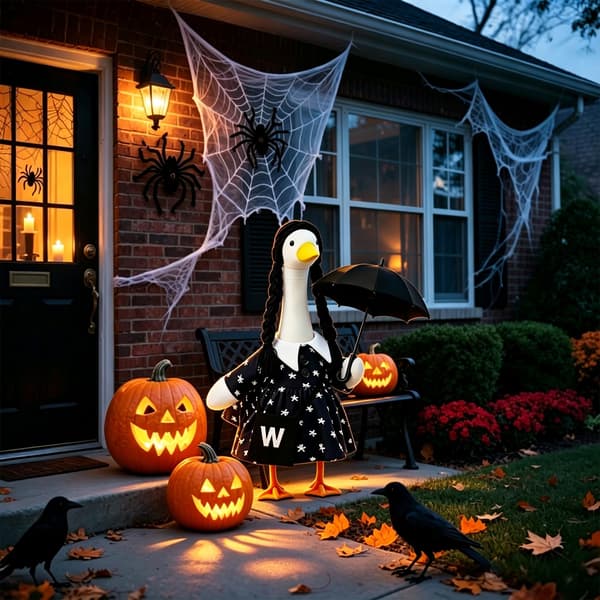Halloween-verandagåsekostume med sort kjole sort-hvid Black-white
