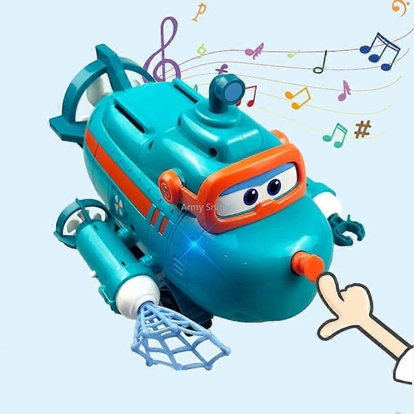 Ny sæson Super Wings Willys ubåd - Lyd, musik og lys transformerende actionfigursæt, simuleringsmodel legetøjsgave til børn