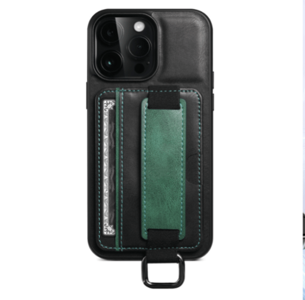 Musta, sopii iPhone 15 -puhelimen korttipidike nahkakotelo