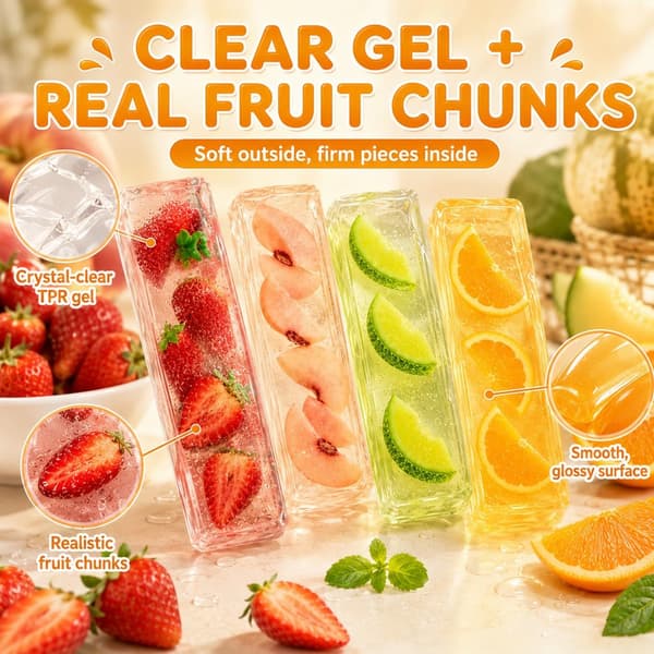 Strawberry Ice Cube Squeeze Toys, Realistic Clear Fruity Squeeze Block Strawberry Strawberry