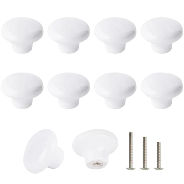10x White Ceramic Door Knobs - 32mm Retro Round Cabinet Handles
