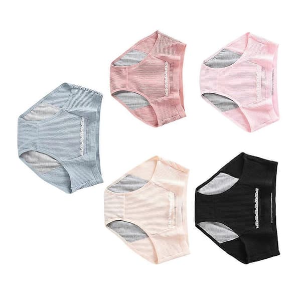 5 stk bomullstruser for menstruasjon lekkasjesikre menstruasjonstruser periode truser sunne sømløse sanitære truser for kvinner - størrelse L