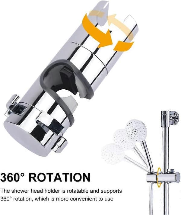 Adjustable Shower Head Holder for Slide Bar, Universal 18-25mm O.D. Rail Head Holder for Slide Bar Sliding Clamp Bathroom Replacement