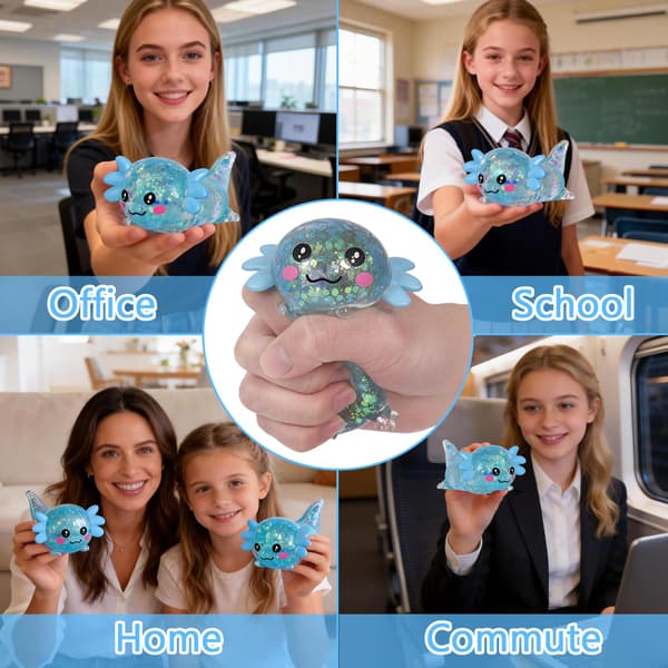 10 cm sininen kimalteleva ryömivä axolotli-squishy, hitaasti palautuva Blue