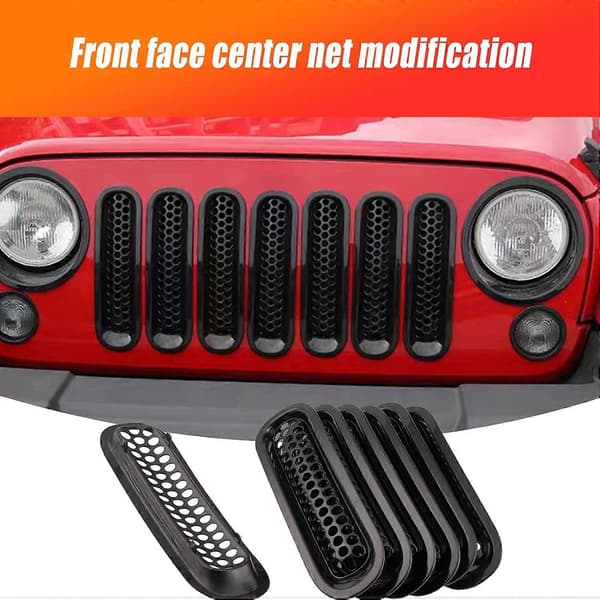 Pack-7 Car Front Grill Mesh, Clip-in Front Mesh Grill Cover, Decorative Grill Inserts for 2007-2017 Jeep Wrangler JK (Black)