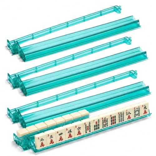 American Mahjong Racks with Pushers – Set of 4, Easy Glide and Push for Smooth Play (Green) Green