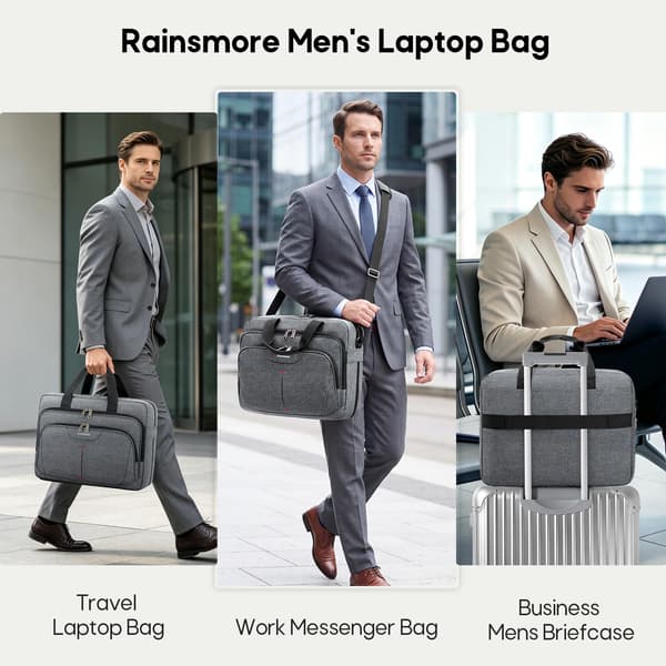 RAINSMORE 17,3\" Udvidbar Computertaske til Mænd, Laptop-taske til Forretningsbrug Grå Grey