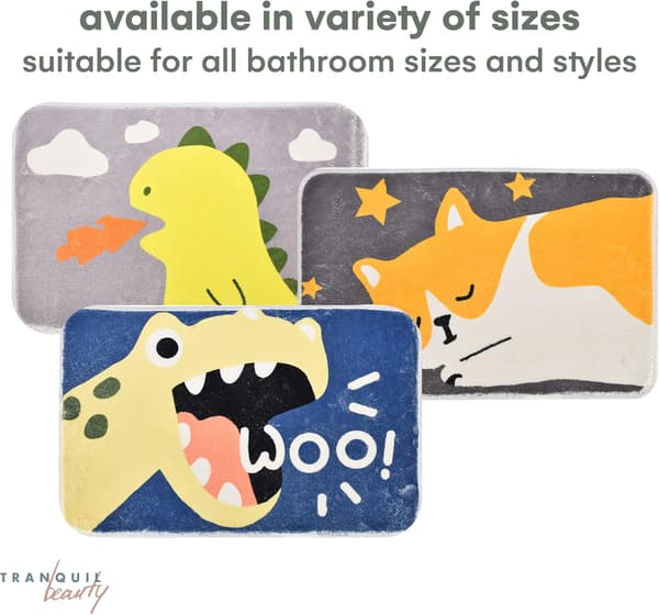 Dinosaur Bathroom Mat - Non-Slip Rubber Mat - Bathroom Doormat - Microfiber, Washable, Absorbent, Fun Patterned Soft Mat