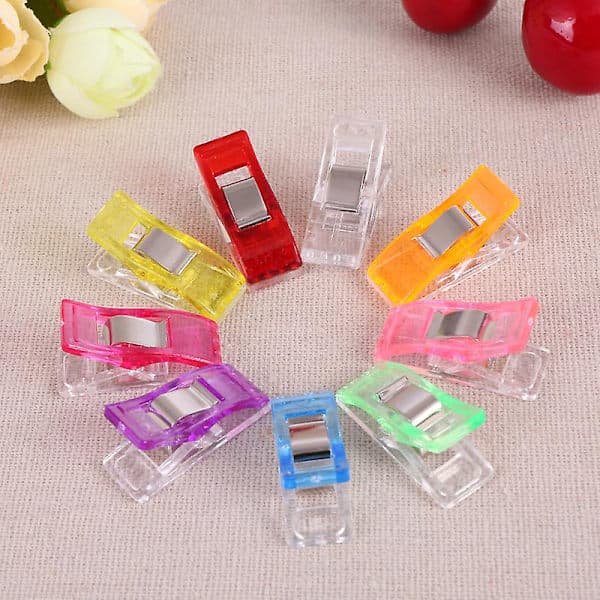 100 stk. syclips, syclips, assorterede farver i plast, gode stofclips til syning